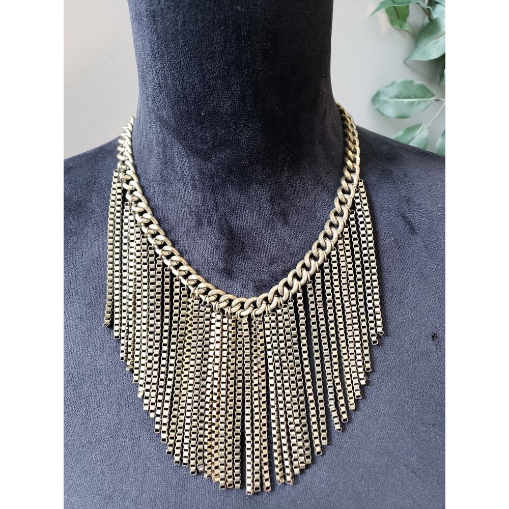 Womens Statement Necklace Gold Tone Fringe Chain Lobster Clasp Jewelry